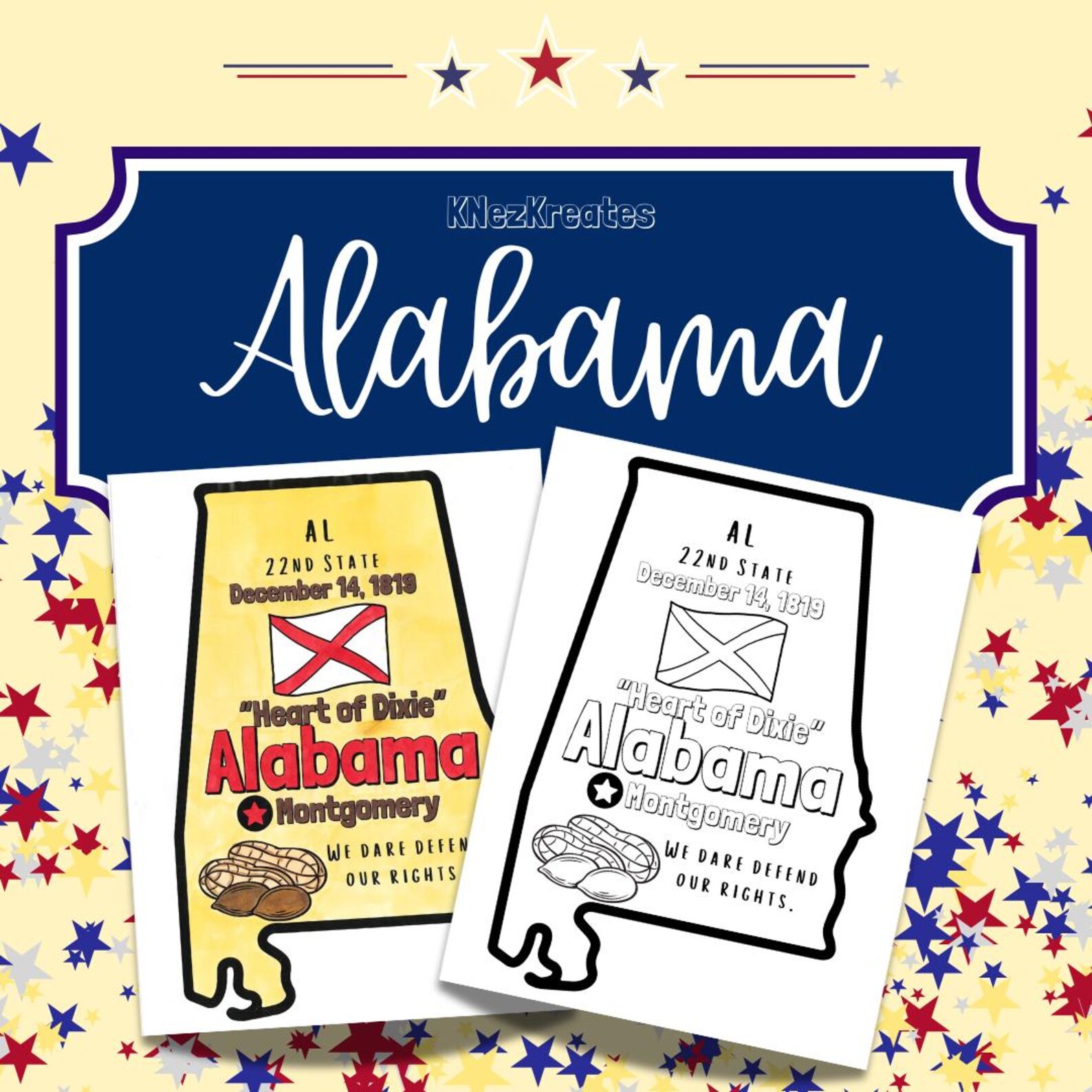 Alabama State Facts Coloring Page - Etsy