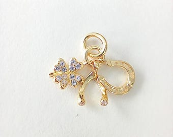 Nuevo charm colgante Pandora con forma de herradura y trébol de la suerte