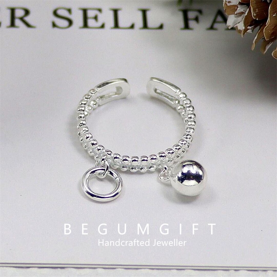 Adjustable Bead and Line Ring, Deluxe Sterling Silver Band, Chic ...