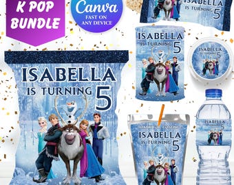 Paquete de recuerdos para fiesta de Elsa, etiquetas para recuerdos de fiesta de cumpleaños de niña de Frozen (5 años), etiquetas para fiesta temática de Frozen, Anna, princesa Elsa, fiesta de cumpleaños FR1