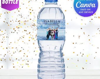Etiquetas para botellas de cumpleaños de Elsa, fiesta de Frozen para niña, etiquetas para recuerdos de fiesta de cumpleaños número 5, fiesta temática de Frozen, Anna, princesa Elsa, fiesta de Olaf FR1
