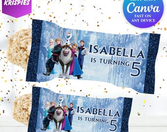 Etiqueta de Rice Krispies de cumpleaños de Elsa para fiesta de cumpleaños de niña de Frozen (5 años). Etiqueta de recuerdo para fiesta temática de Frozen. Fiesta de Anna, la princesa Elsa de Frozen (FR1).