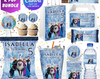 Paquete de recuerdos para fiesta de Elsa, etiquetas para recuerdos de fiesta de cumpleaños de niña de Frozen (5 años), etiquetas para fiesta temática de Frozen, Anna, princesa Elsa, fiesta de cumpleaños FR1