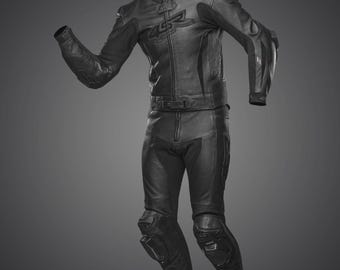 Men’s Black Leather Motorcycle Racing Suit | Full Body Biker Suit | Protective Riding Gear | Custom Racing Leather Suit