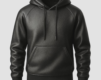 Men’s Black Lambskin Leather Hoodie – Handmade Soft Lambskin Pullover Jacket, Luxury Streetwear Sweatshirt, Gift for Him