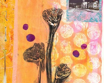 Botanical Collage Art Print: Literary Mixed Media, Upcycled Book Art