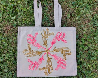 Hand Printed (Linocut/Block Printed) Cotton Tote Bag- Maple Seed Mandala