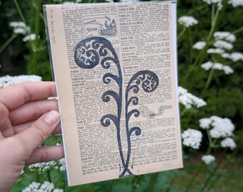 Fiddlehead Fern Linocut Print: Vintage Book Page Art, Literary Decor