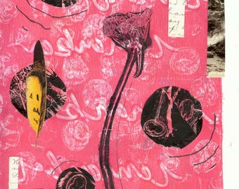 Botanical Collage Art Print: Literary Mixed Media, Upcycled Book Art