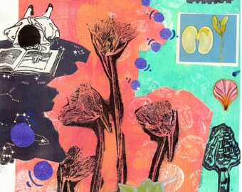 Botanical Collage Art Print: Literary Mixed Media Wall Art