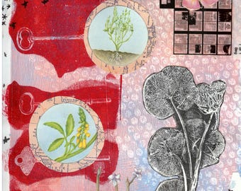 Botanical Collage Art Print: Literary Mixed Media Wall Art