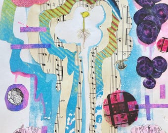 Tangle - Original 8x11 Mixed Media Art Print | Literary Botanical Collage | Book Lover Wall Art