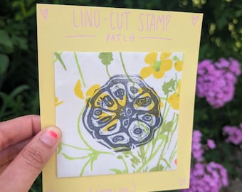 Upcycled Linoprint Patch- Garlic