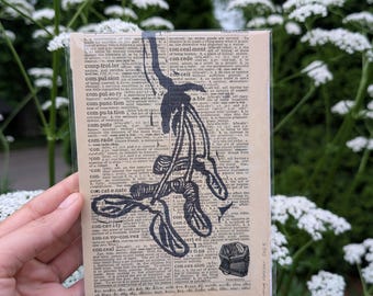 Maple Seed Linocut Print on Vintage Book Page: Literary Wall Art