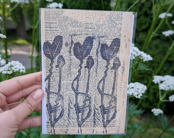 Clover Linocut Print on Vintage Dictionary Page: Book Lover Wall Art