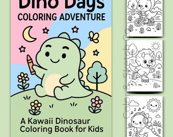 Kawaii Dinosaur Coloring Book for Kids Ages 4-8| 50 Cute Dino Coloring Pages|Printable PDF for Screen-Free Creative Fun at Home or On the Go