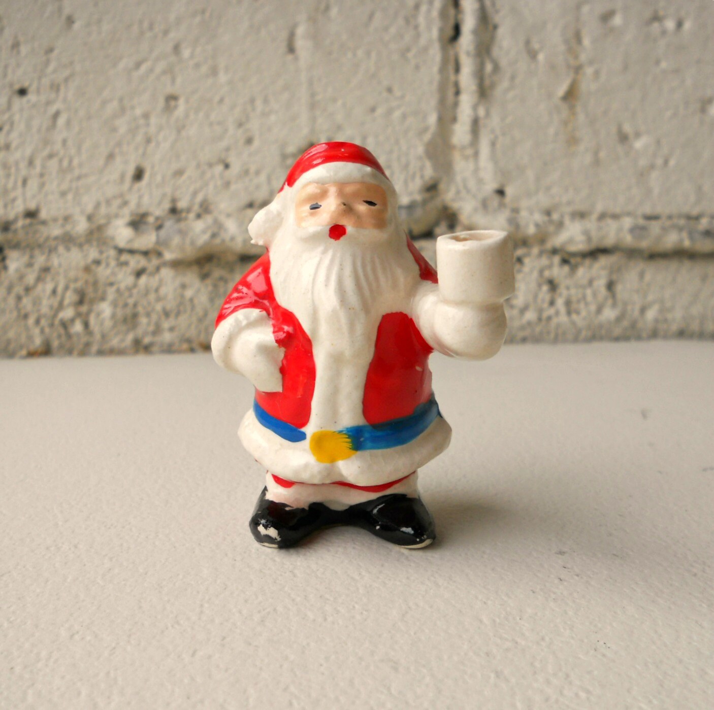 Vintage Santa Candle Holder Santa Claus Figurine Miniature Etsy