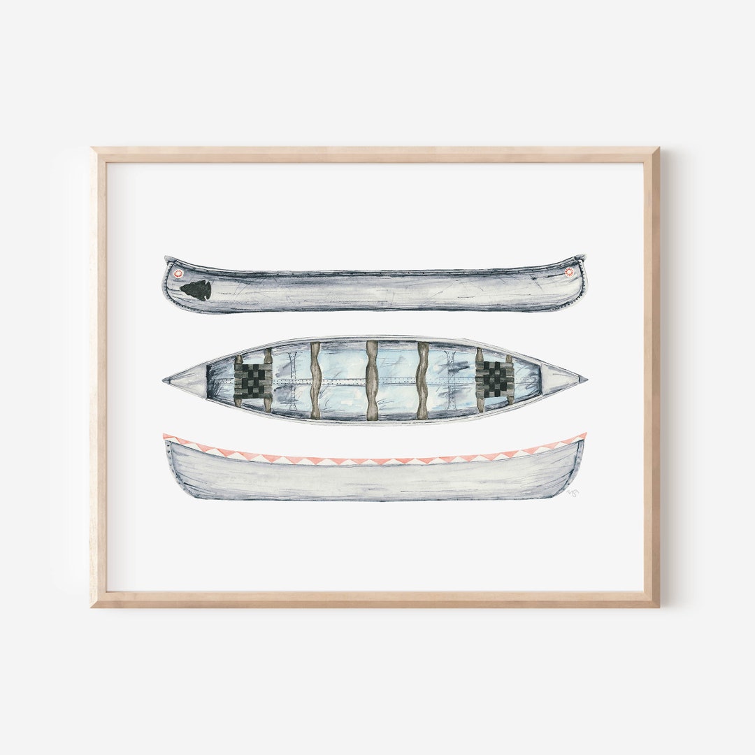 Canoe Print, Fly Metal Canoes Print, Wall Art, Watercolor, 8x10 Inch