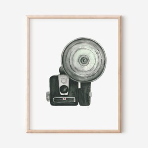 Camera with Flash Print, Fly Fishing Art Print, Wall Art, Vintage-inspired, Watercolor, 8x10 inch, 12x16 inch