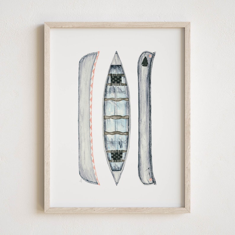 Canoe Print, Fly Metal Canoes Print, Wall Art, Watercolor, 8x10 Inch