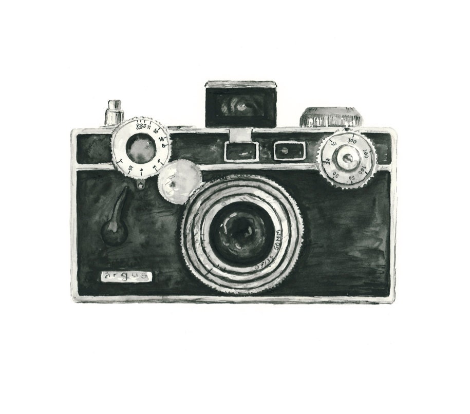 vintage camera watercolor giclee art print // ARGUS camera // Etsy
