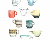 vintage coffee cup art print - 8x10 // archival giclee print // kitchen art // wall decor