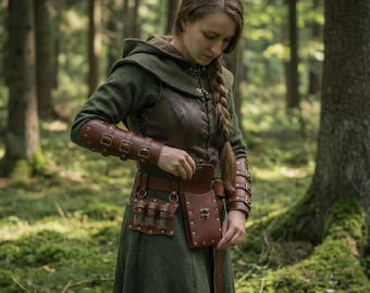Viking-cosplay leren riemset | Houder voor beugels, etui en drankjes