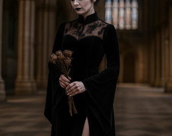 Gotycka aksamitna sukienka: wiktoriańska koronkowa suknia, mroczny strój cosplay