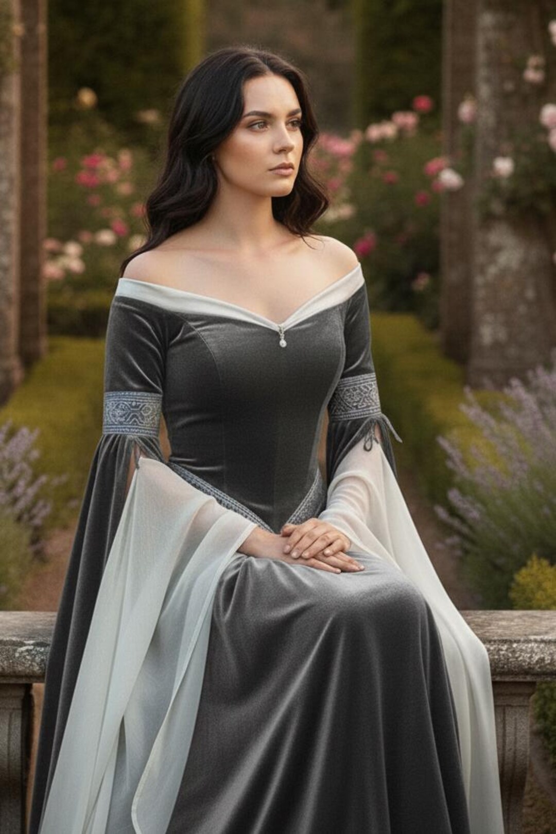 Velvet Elf Robe Velvet Elf Gown, Renaissance Chiffon Bell Sleeves, Fantasy Costume ...