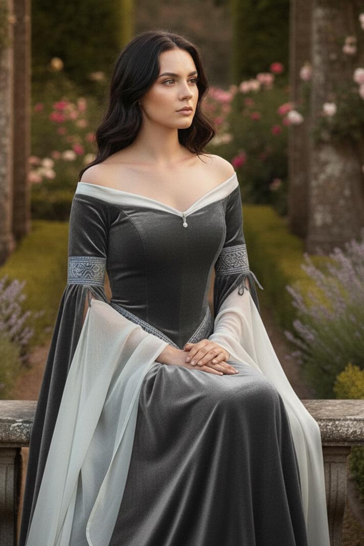 Robe D'elfe En Velours, Manches Cloche Renaissance En Mousseline De ...