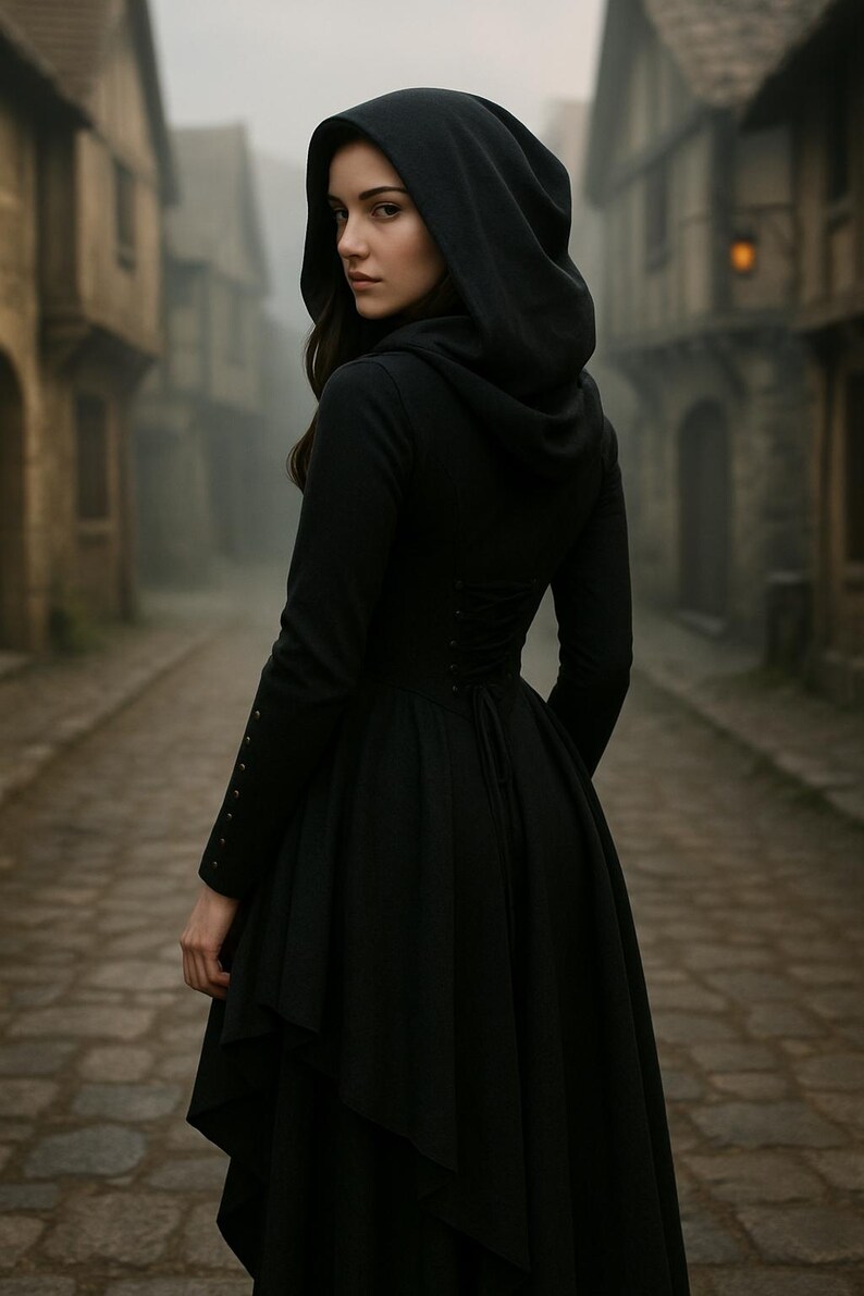 Robe Capuche Halloween Robe Médiévale Femme FSUJWOA - Style Gothique Renaissance - Capuche Lacets - Polyester/élasthanne Robe Rouge Femme