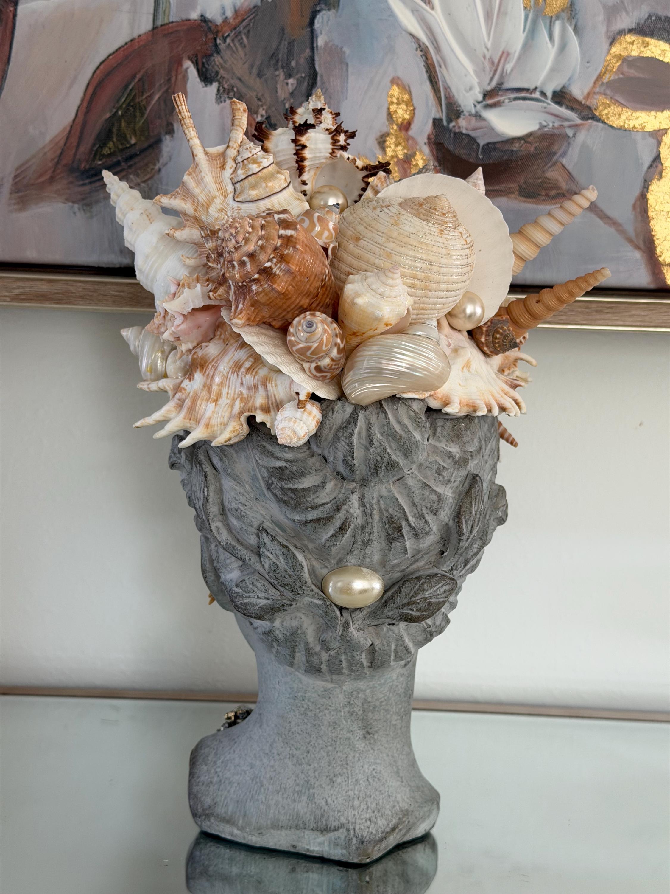 Seashell Head Seashell Crown Bust Sculpture – Ocean Goddess Head Planter ...