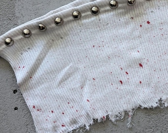 Studded Paint Splatter Tube Top, White Ribbed Underboob Bandeau, Distressed Cut Off Crop Top, Punk Grunge Y2K Alt Clothing, S/M/L