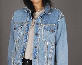 1980s Jordache Studded Denim Jacket Punk Rock Lies Vintage Blue Jean Jacket Heavy Metal Biker Jacket Grunge Western Small Medium