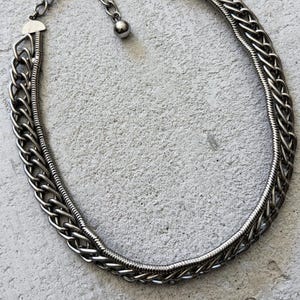 Vintage 90s Sterling Silver Chain Choker, Layered Snake Chain Necklace, Punk Grunge Statement Jewelry, Y2K Alt Necklace