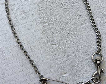 Safety Pin Chain Necklace, Silver Tone Chain Choker, Punk Grunge Minimal Jewelry, Y2K Alt Statement Necklace