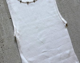 Studded Distressed Crop Tank Top, White Ribbed Punk Grunge Tank, Reworked Y2K Alt Clothing, S/M/L, Punk Rock Lies