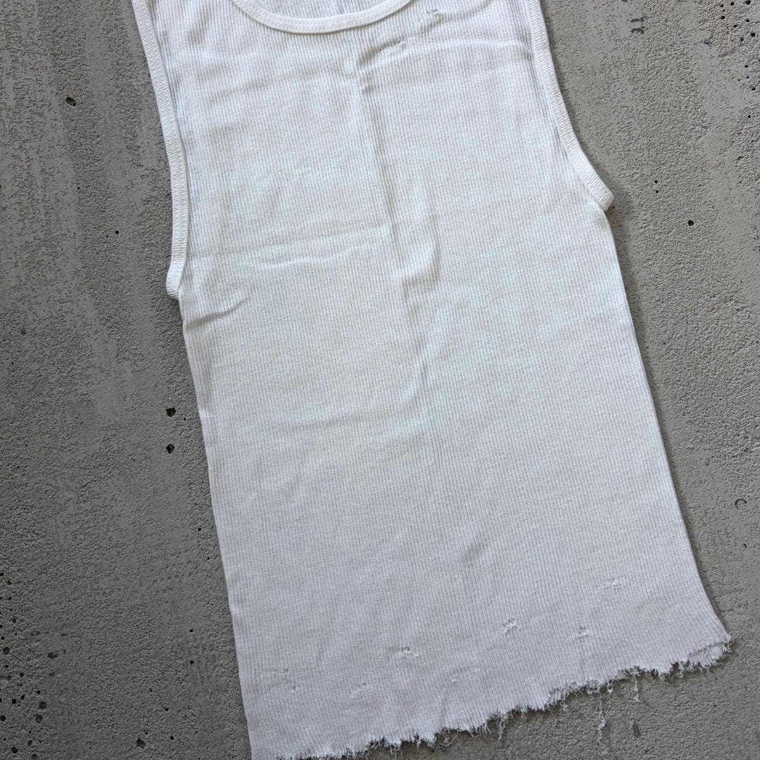 Distressed White Ribbed Tank Top, Cut off Tank, Grunge Punk Top