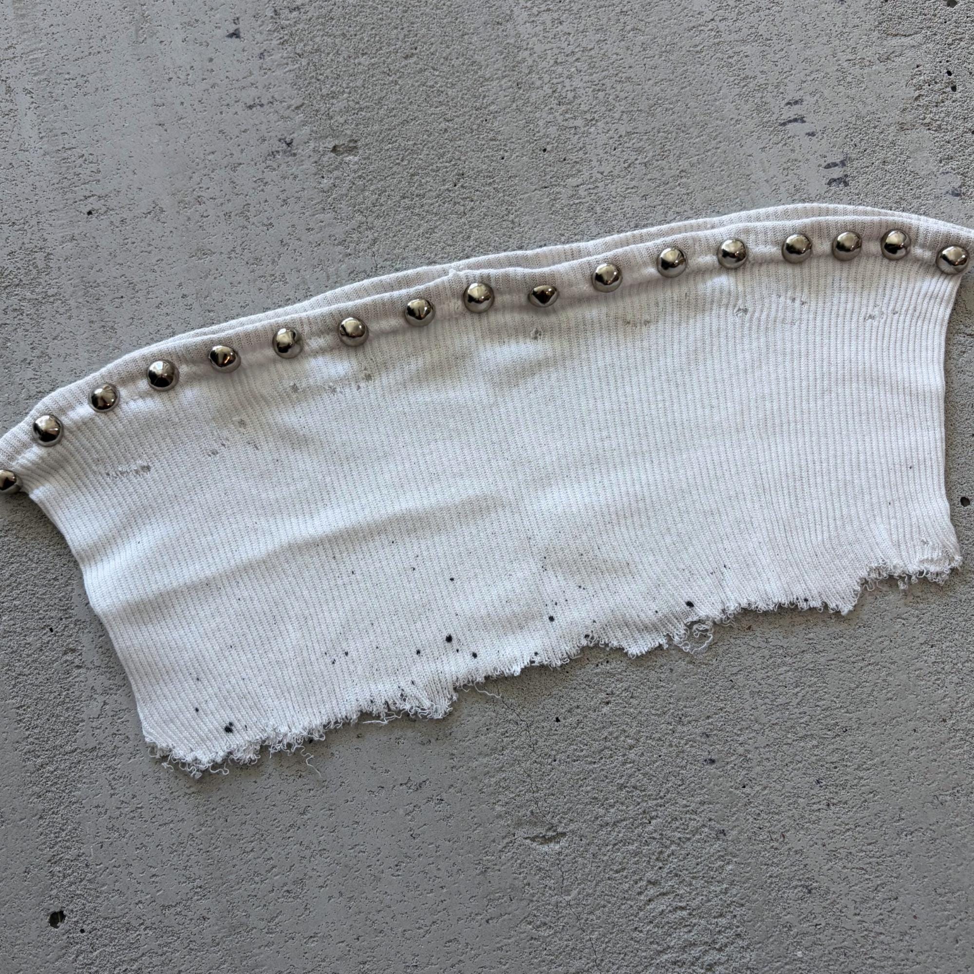 Studded Paint Splatter Tube Top, White Ribbed Underboob Bandeau, Distressed Cut Off Crop Top, Punk Grunge Y2K Alt Clothing, S/M/L