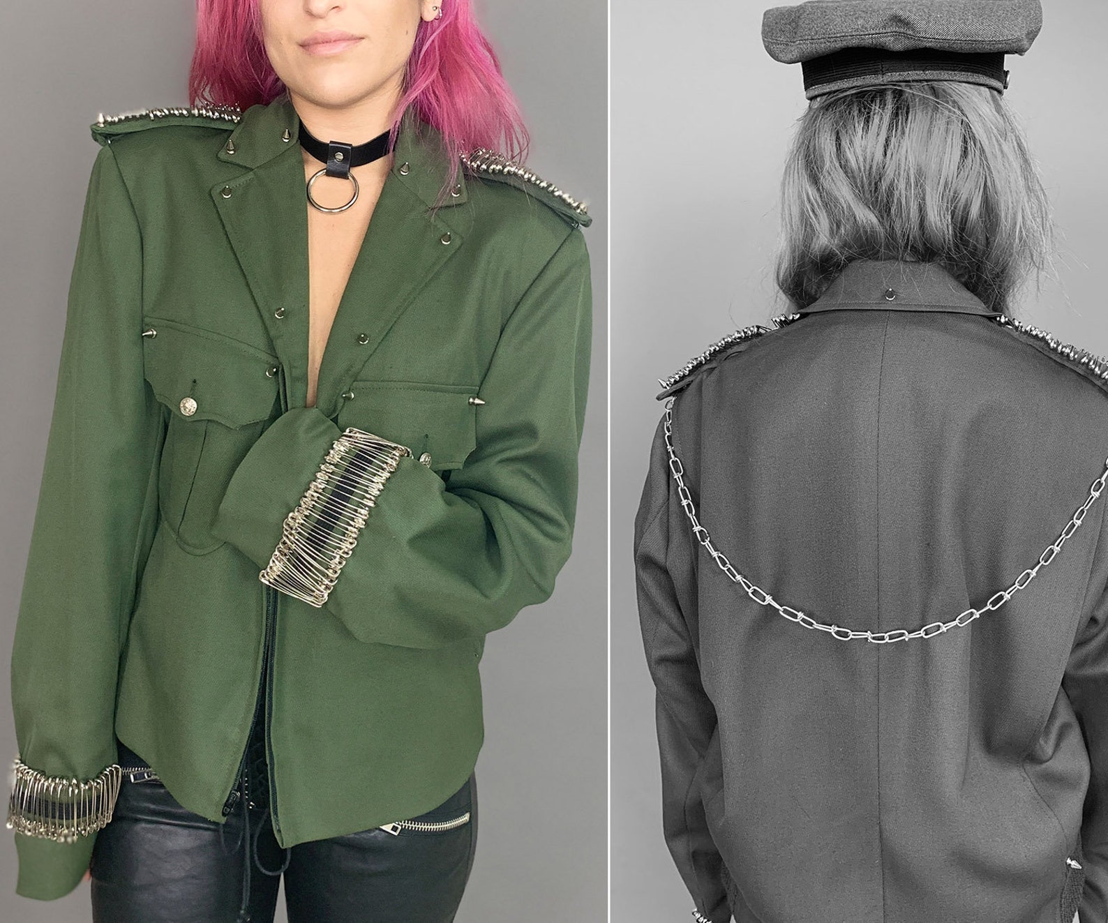 PUNK ROCK Lies Vintage STUDDED & Safety Pin Military Jacket Etsy