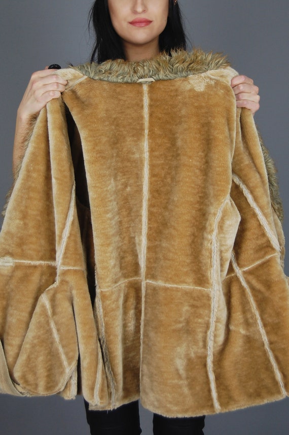 St John S Bay Shearling Suede Leather Jacket Vtg 90s Tan Faux Fur Sherpa Penny Lane Hippie Boho Country Western Warm Winter Coat Large Xl