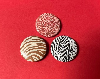 ZEBRA Print Metal Pinback Buttons Set Pins | Brown Zebra, Black & White Zebra, Red Zebra Punk Party Gift | DIY Custom 1” 1 inch 25mm