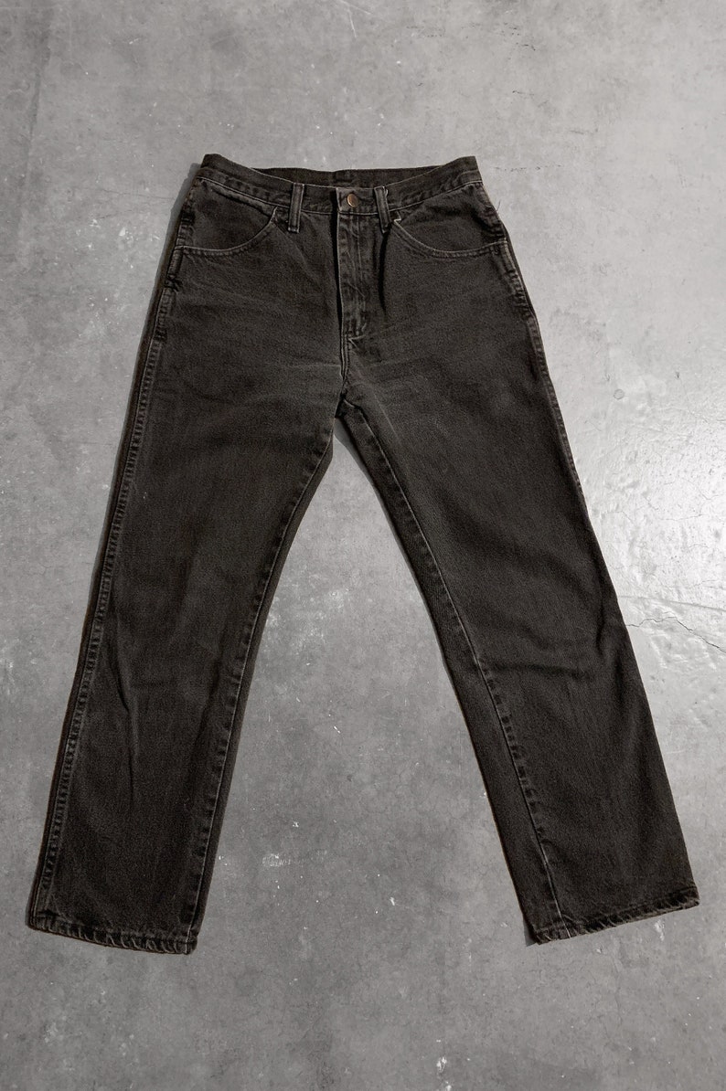 SmallMedium Vintage Black RUSTLER Denim BOYFRIEND Jeans 80s90s Distressed Low Rise Waist Worn In Rocker Grunge Biker Straight Pants 29