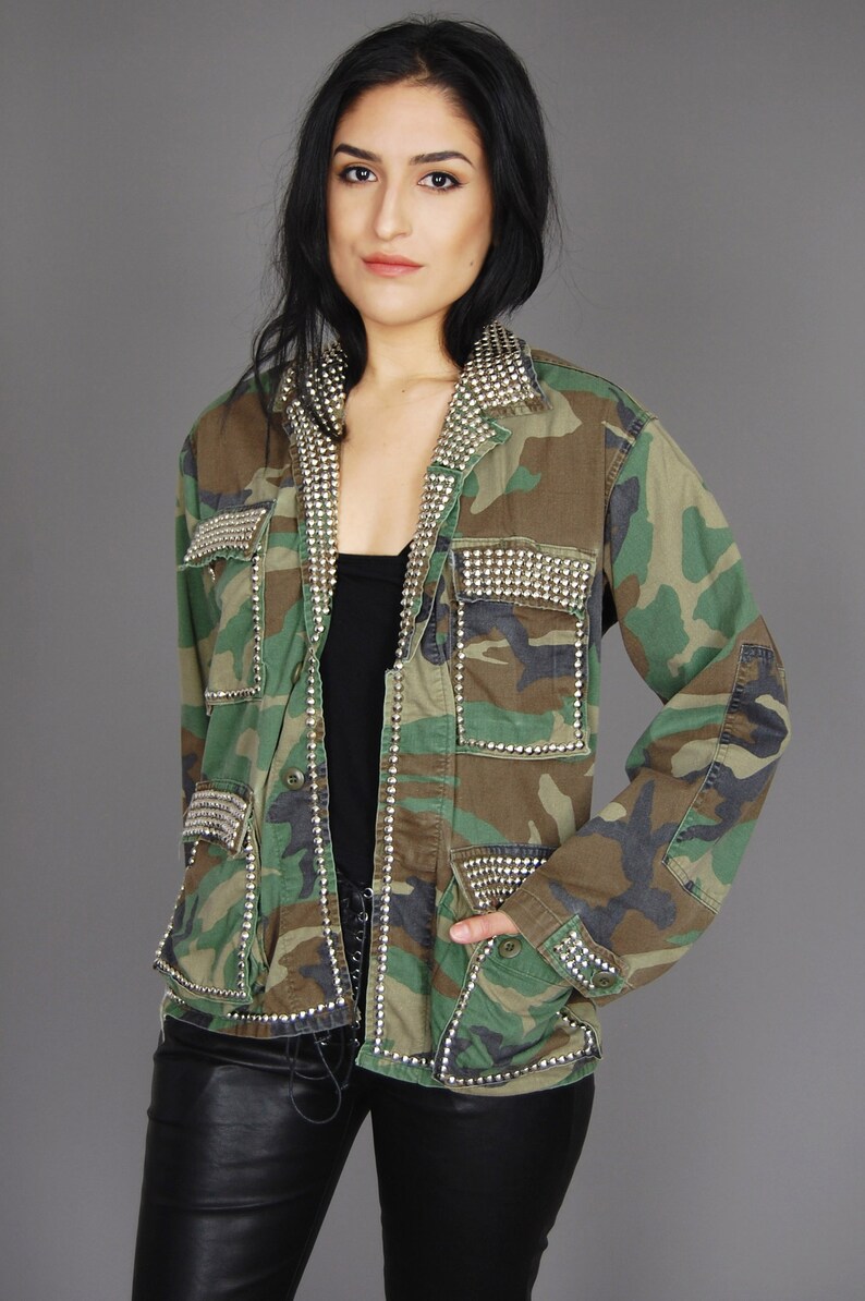 Vintage Army Green STUDDED Military CAMO Jacket 70s Punk Rock Etsy