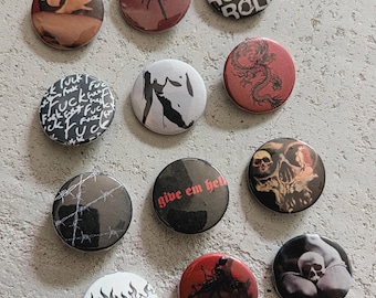 Punk Rock Buttons Pin Set, Grunge Metall Pinbacks, Skull Dragon Stacheldraht Pins, DIY Jacke Pins, 1 Zoll 25 mm