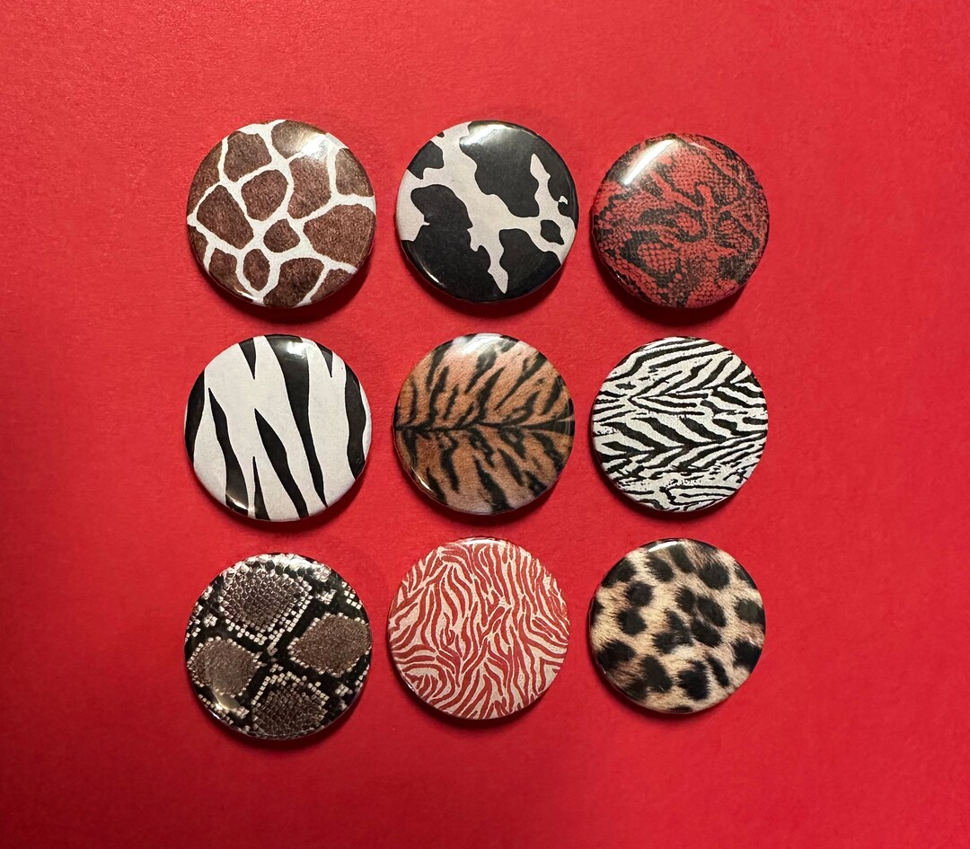 ANIMAL Print Metal Pinback Buttons Set Pins | Giraffe, Cow, Red & Brown ...