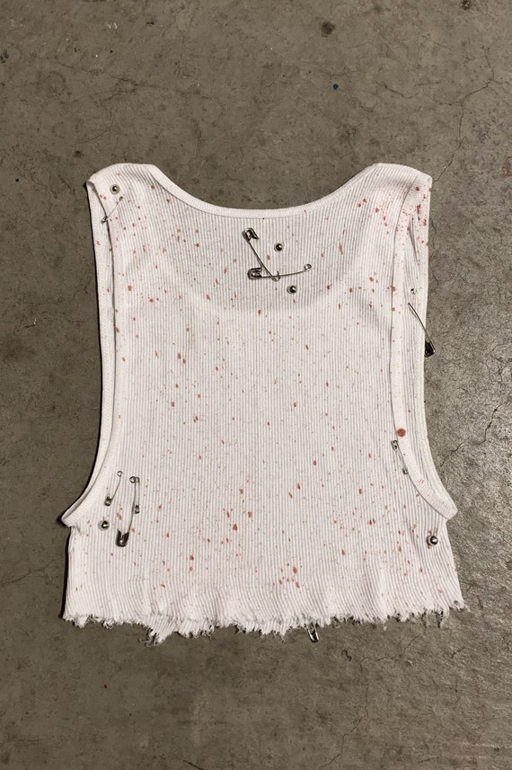 PUNK Rock Lies White Ribbed Safety Pin Studded Cut off - Etsy