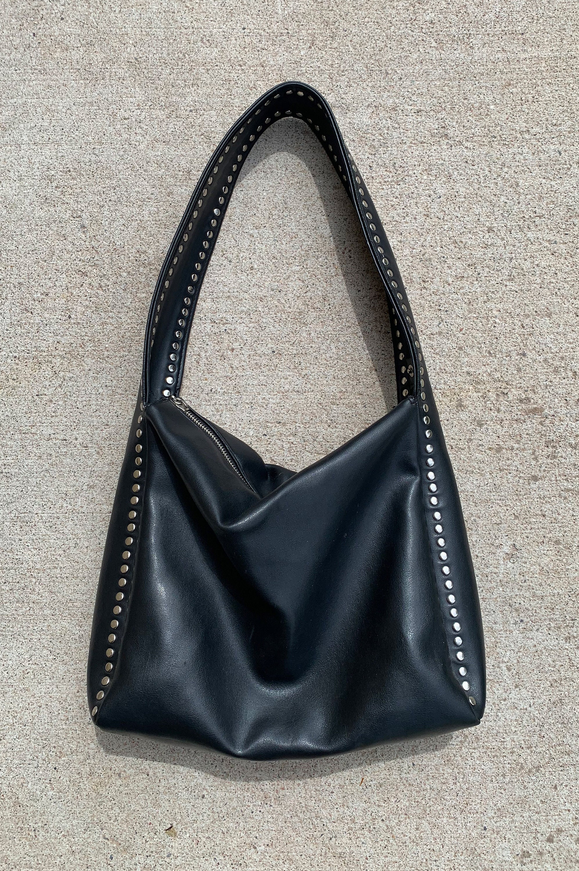 bd babeed Designer Paris Black Leather Gold Studded Shoulder Bag MSRP $395  | eBay