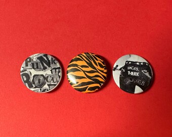 PUNK ROCK Metall Pinback Buttons Set Pins | Orange Zebra, T Rex, Rolling Stones, Elton John Band Hose Rock N Roll DIY Custom 1 Zoll 25mm