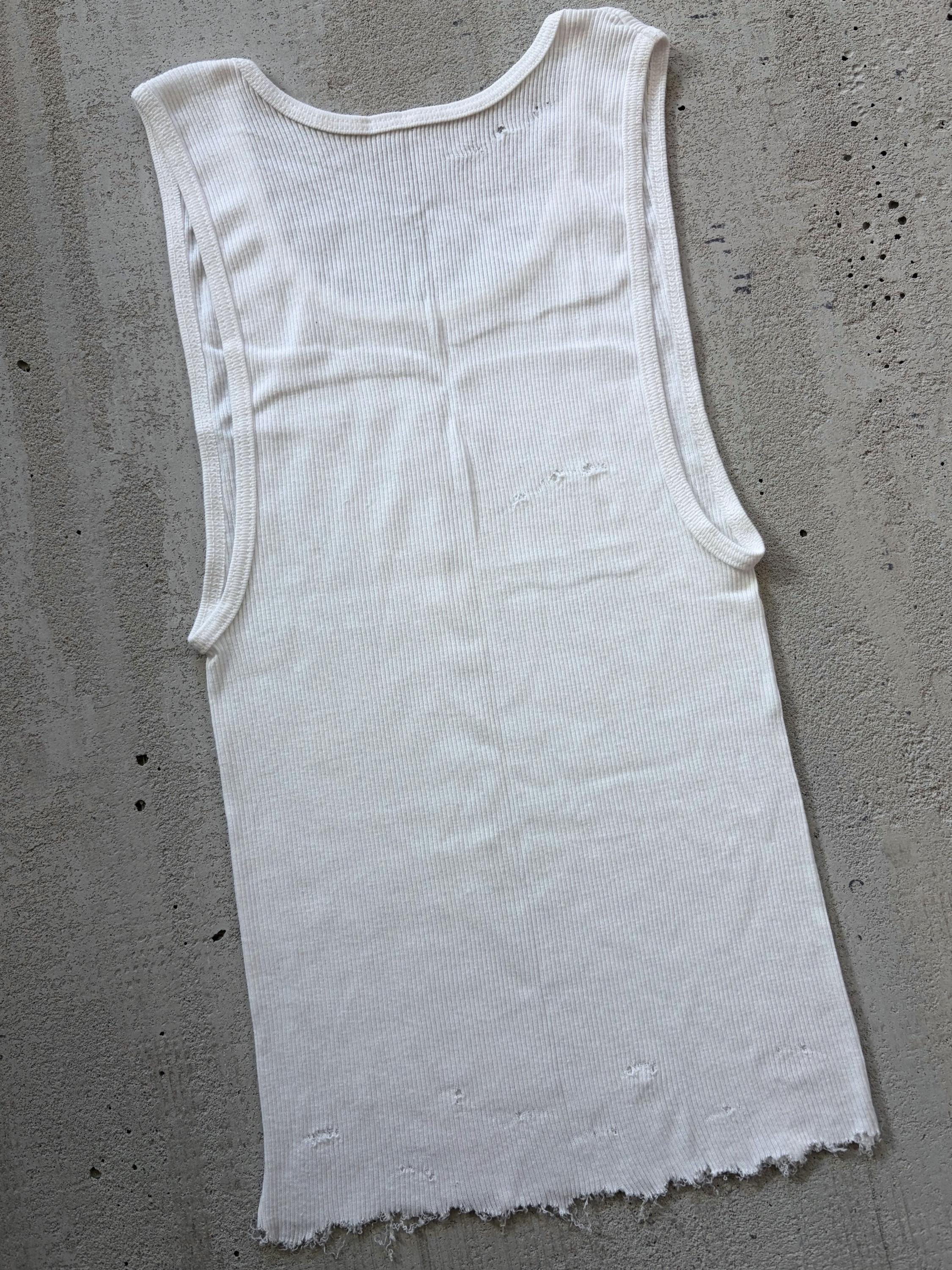Distressed White Ribbed Tank Top, Cut off Tank, Grunge Punk Top